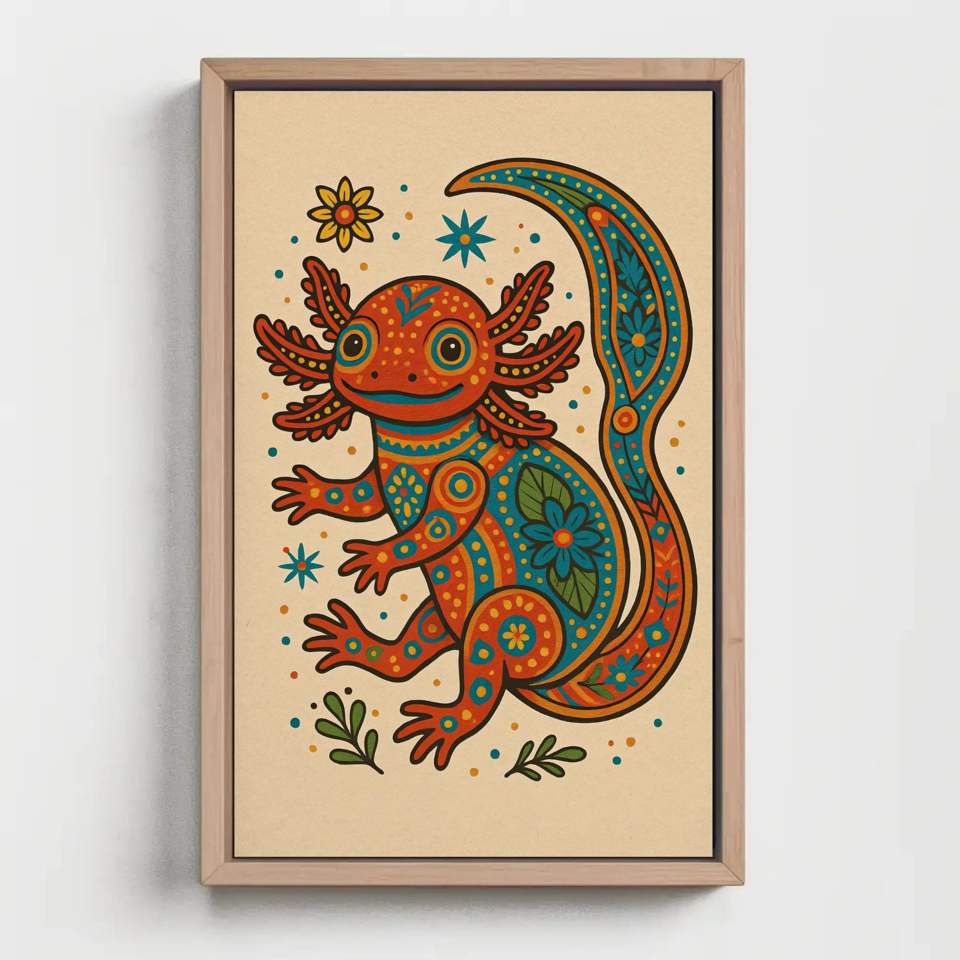 Axolotl boho canvas wall art, ready to hang (view 2)