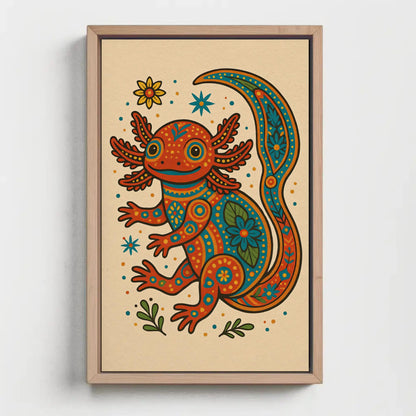 Axolotl boho canvas wall art, ready to hang (view 2)