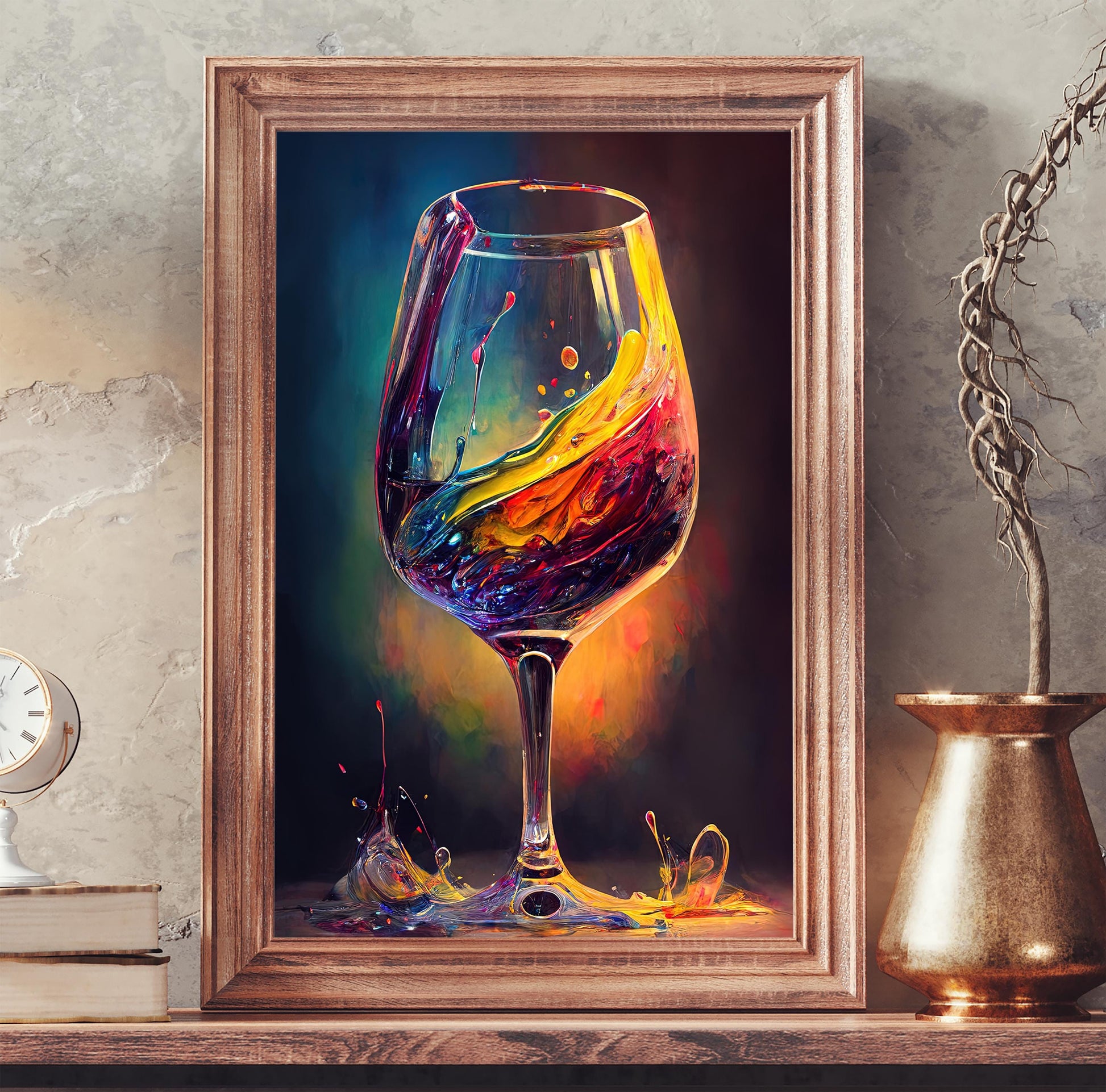 Abstract Wine Glass , Colorful Bar canvas wall art, gallery-wrapped or framed