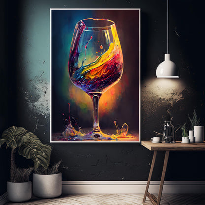Abstract Wine Glass , Colorful Bar modern canvas wall art, ready to hang