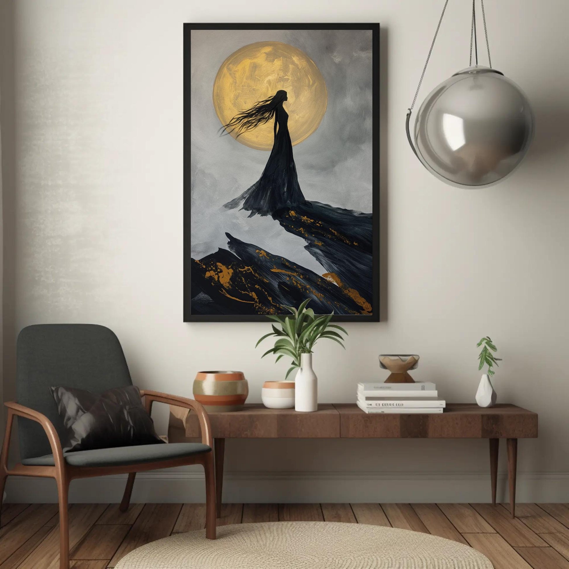 Nyx Goddess canvas wall art shown in a styled interior
