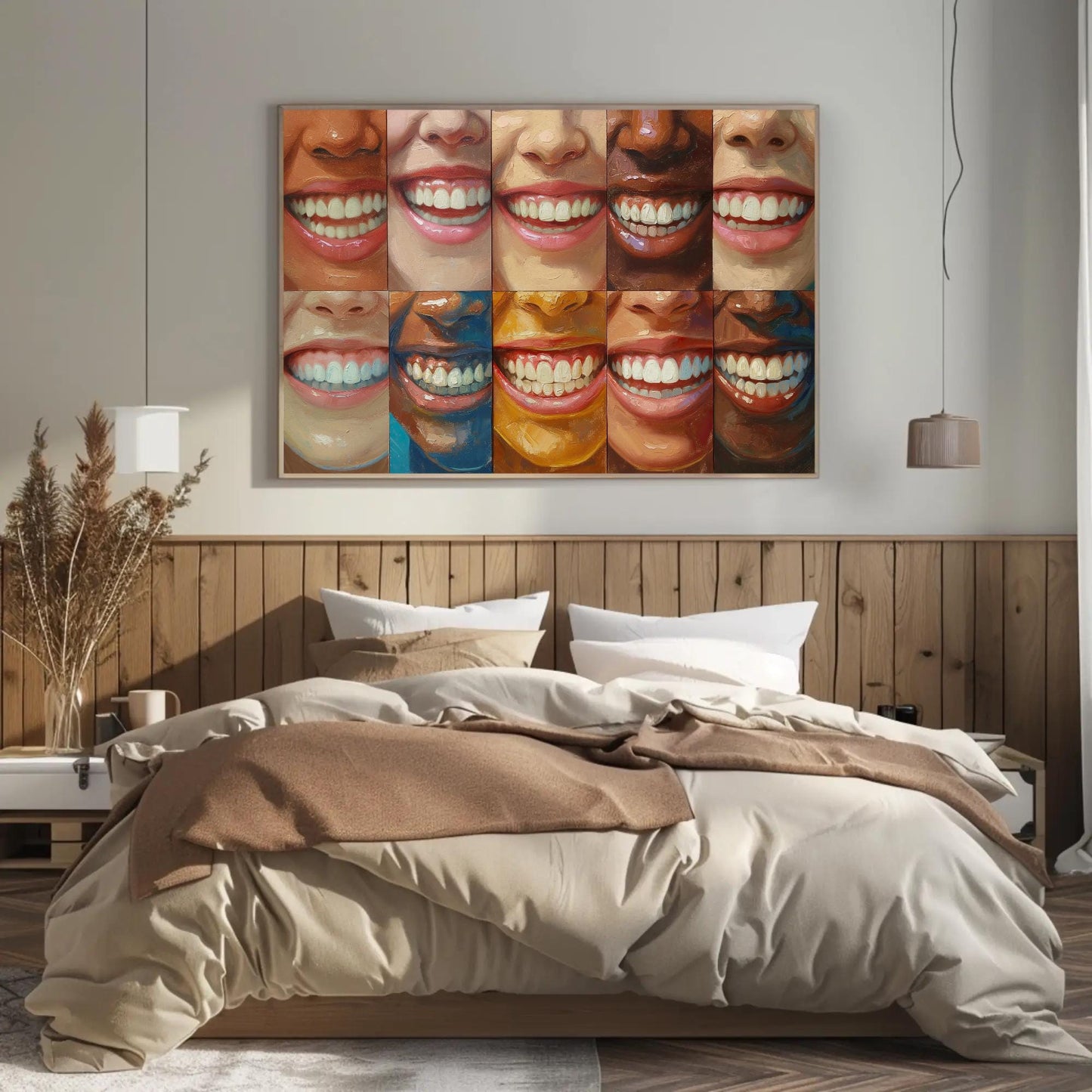 Diverse Smiling Faces , Dental Office canvas wall art shown in a bedroom (view 4)