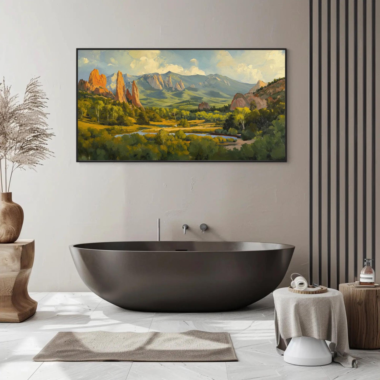 Garden of the Gods canvas wall art shown in a bathroom