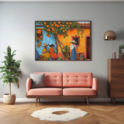 Traditional Mexican , Vibrant Folk canvas wall art shown in a living room