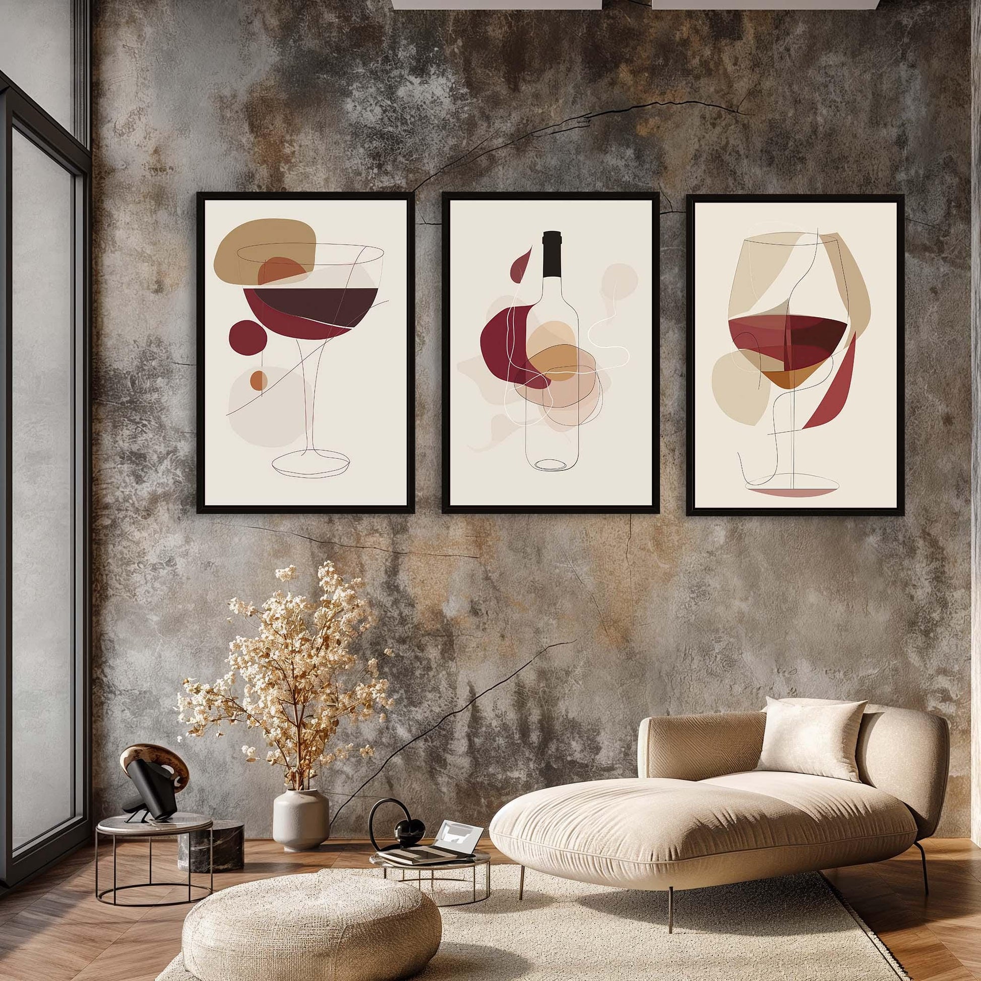 Boho Wine Glass Prints boho canvas wall art, ready to hang