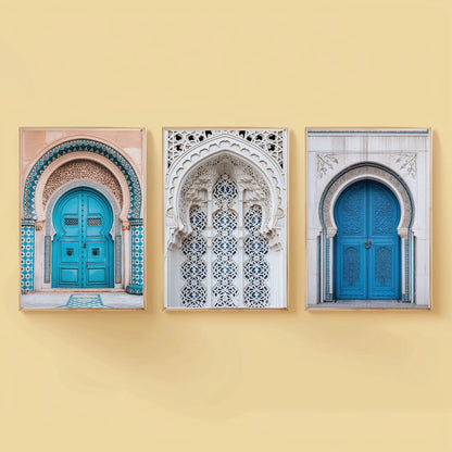 Moroccan Door canvas wall art shown in a styled room