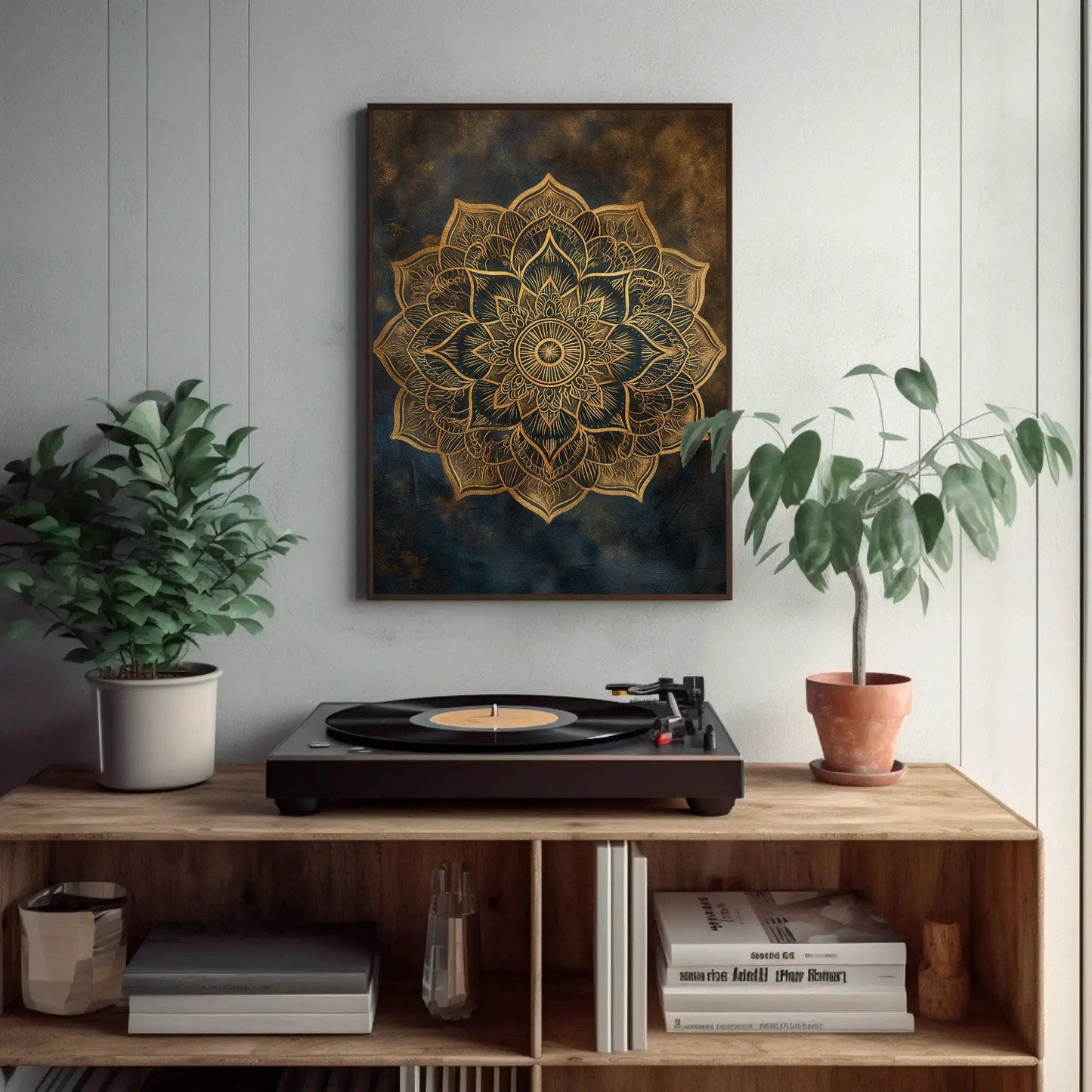 Gold Mandala canvas wall art shown in a styled room (view 2)