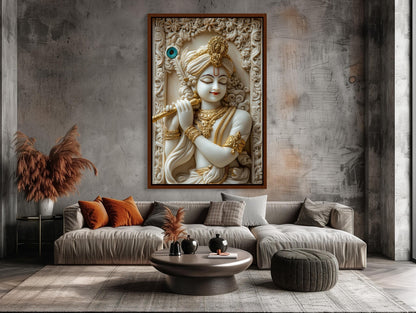 Krishna 3D Illusion canvas wall art shown in a living room (view 2)