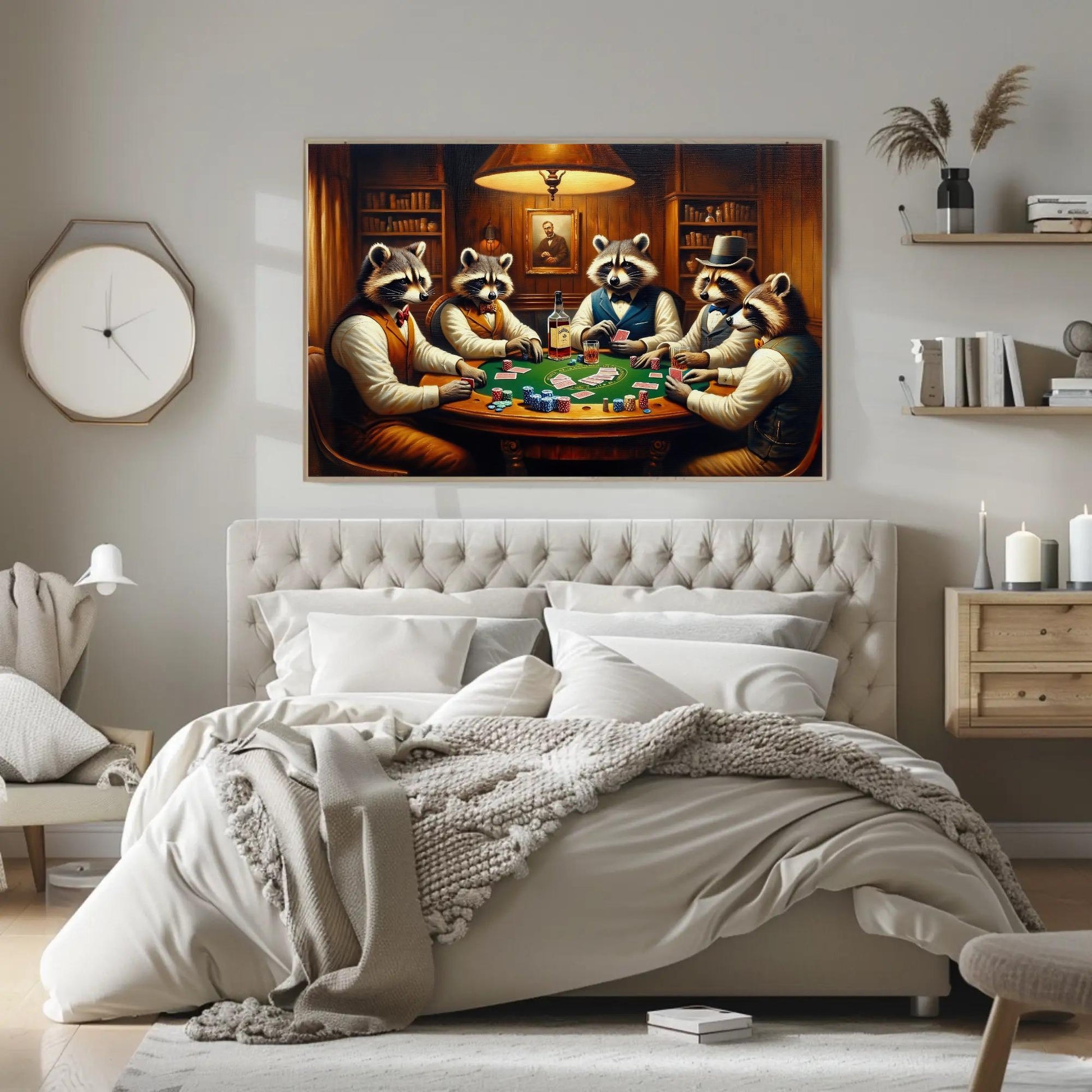 Raccoons Playing Poker canvas wall art, statement décor (view 2)