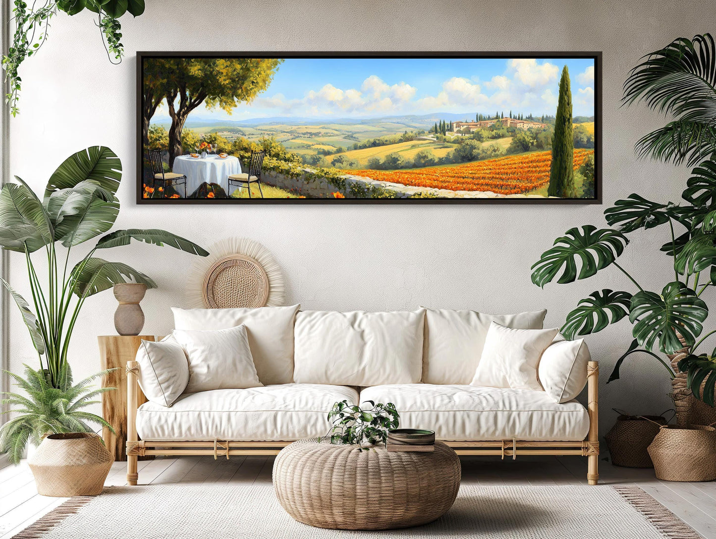 Tuscany Landscape Canvas, Framed Panoramic Italian Countryside Art Print