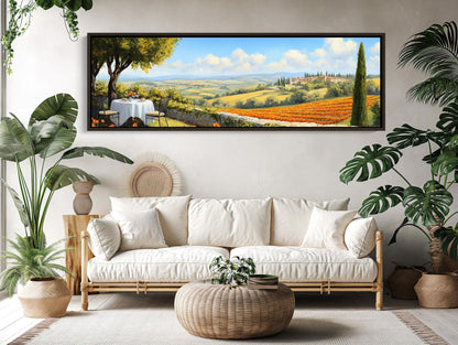 Tuscany Landscape Canvas, Framed Panoramic Italian Countryside Art Print