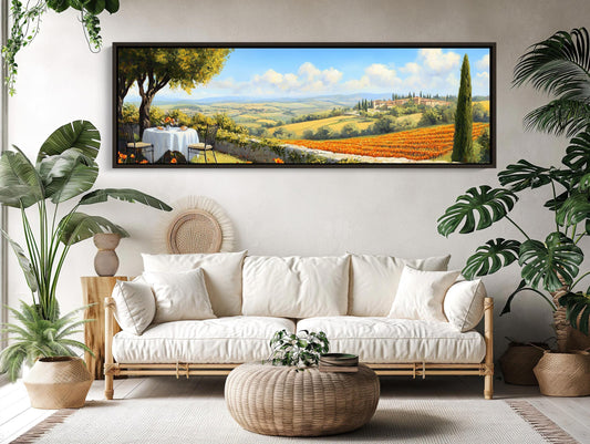 Tuscany Landscape Canvas - Framed Panoramic Italian Countryside Art Print