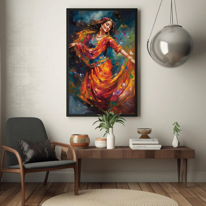 Indian Folk Dance , Bharatanatyam canvas wall art in gold tones