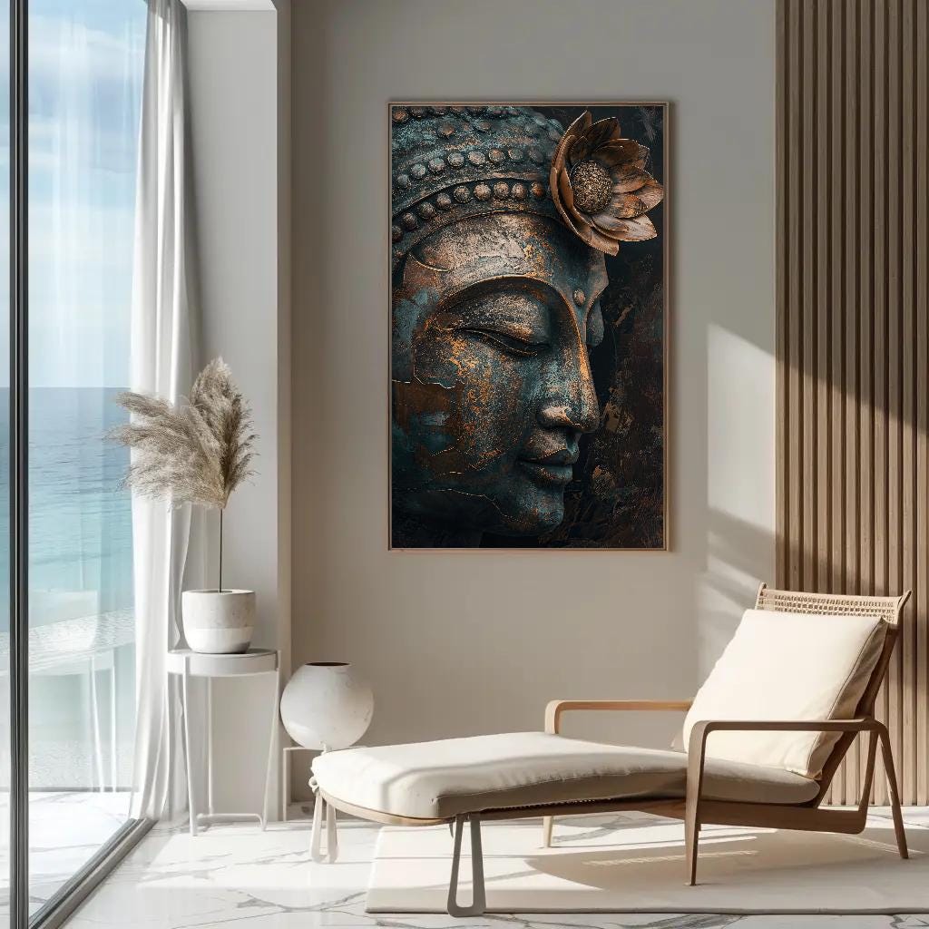 Zen Buddha canvas wall art shown in a styled interior (view 3)