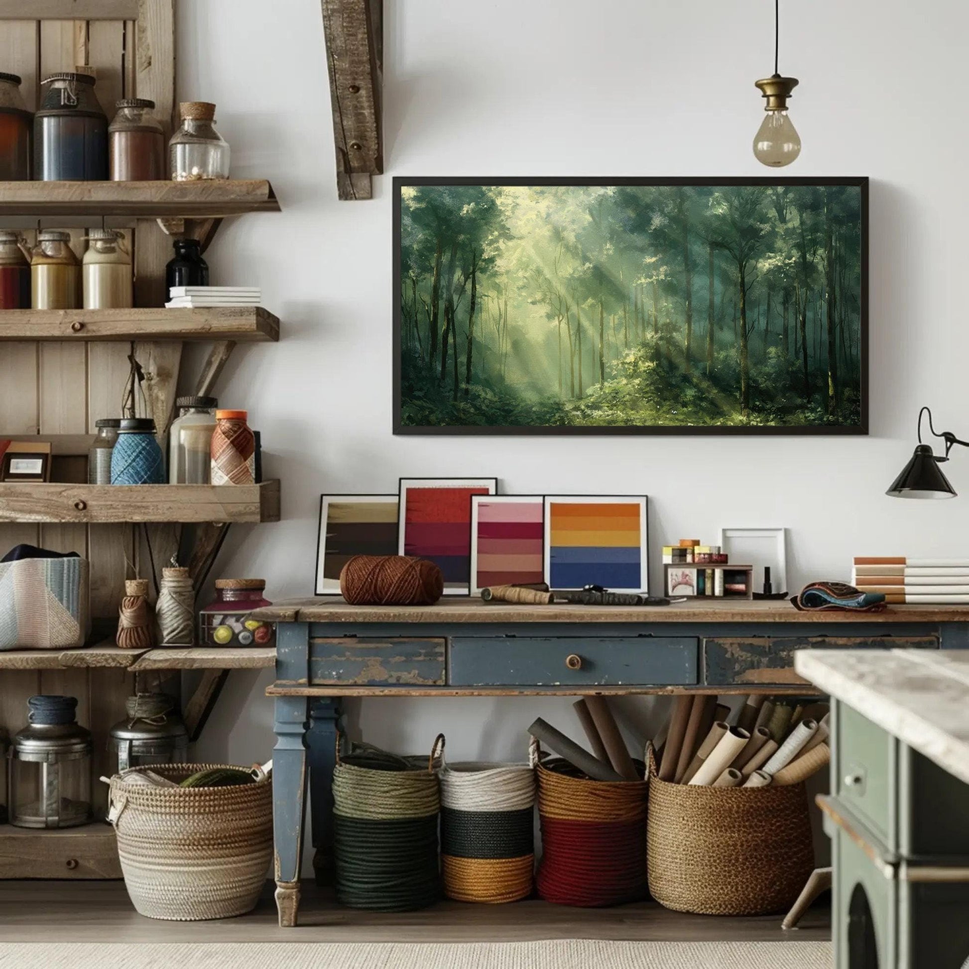 Green Forest canvas wall art shown in a styled interior