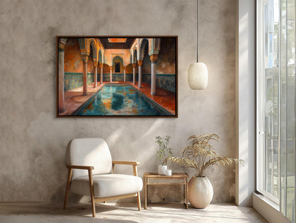 Moroccan Bath House canvas wall art shown in a styled interior (view 4)
