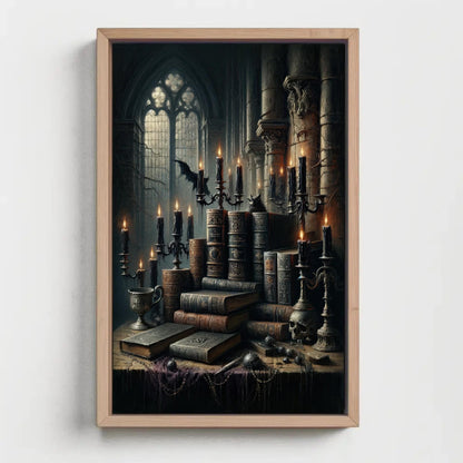 Gothic Library canvas wall art shown in a styled room