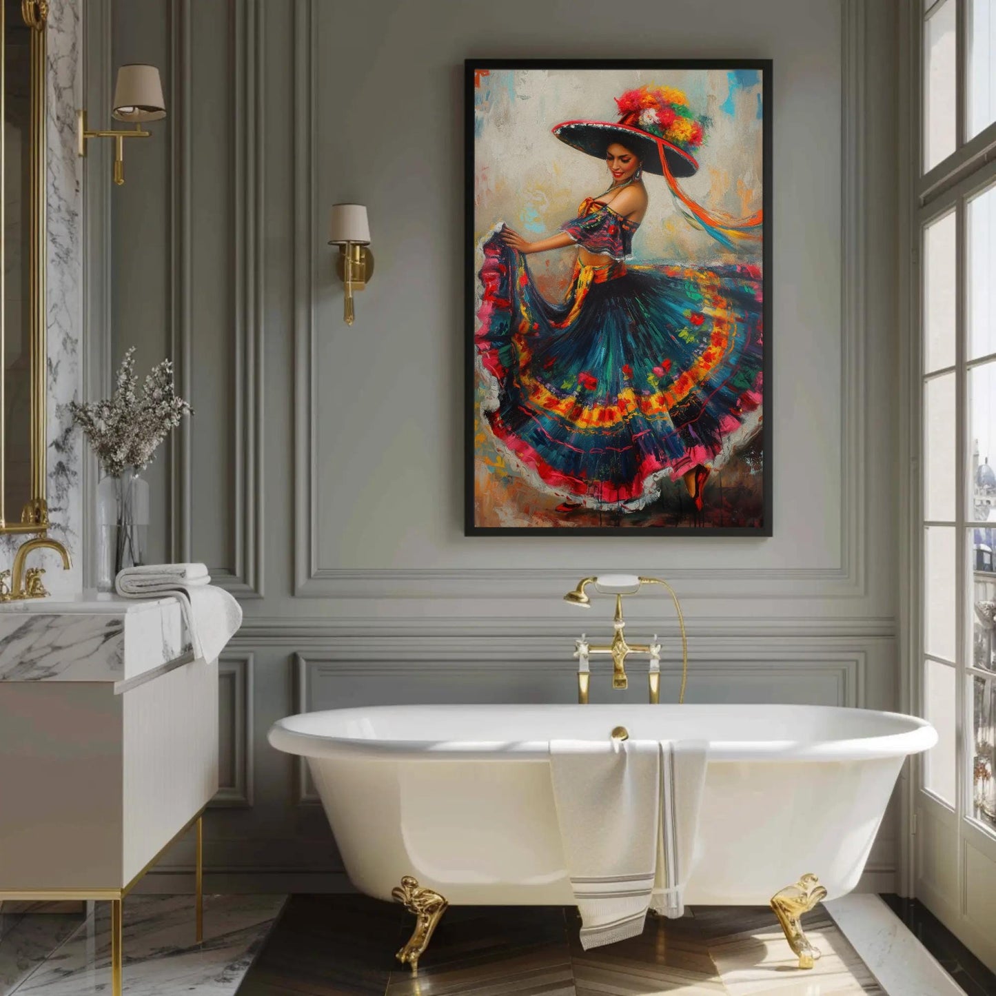 Mexican Folk Art boho canvas wall art, ready to hang (view 2)