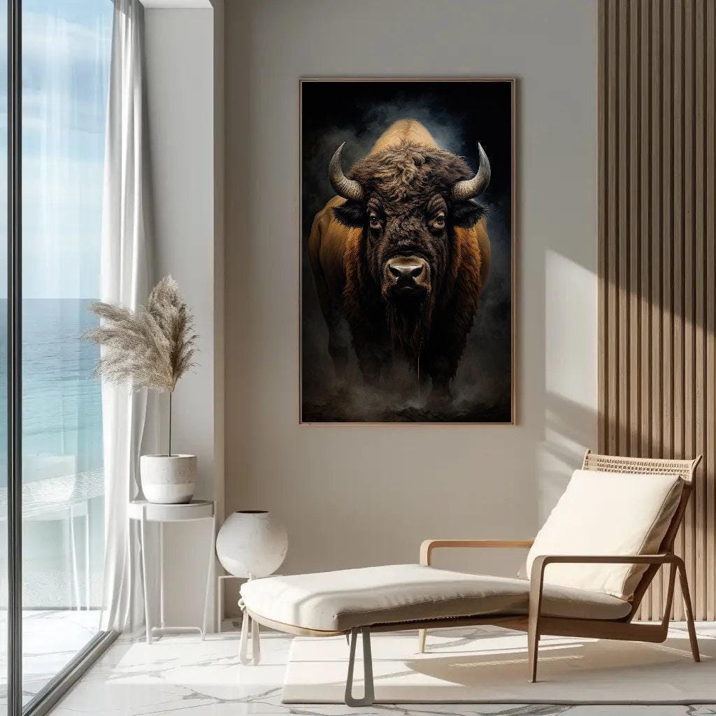 Bison canvas wall art shown in a living room (view 2)