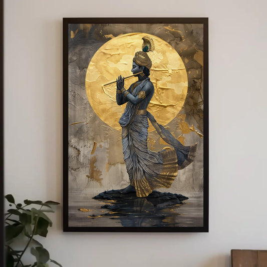 Lord Krishna Flute Canvas Print, Hindu Spiritual Wall Decor
