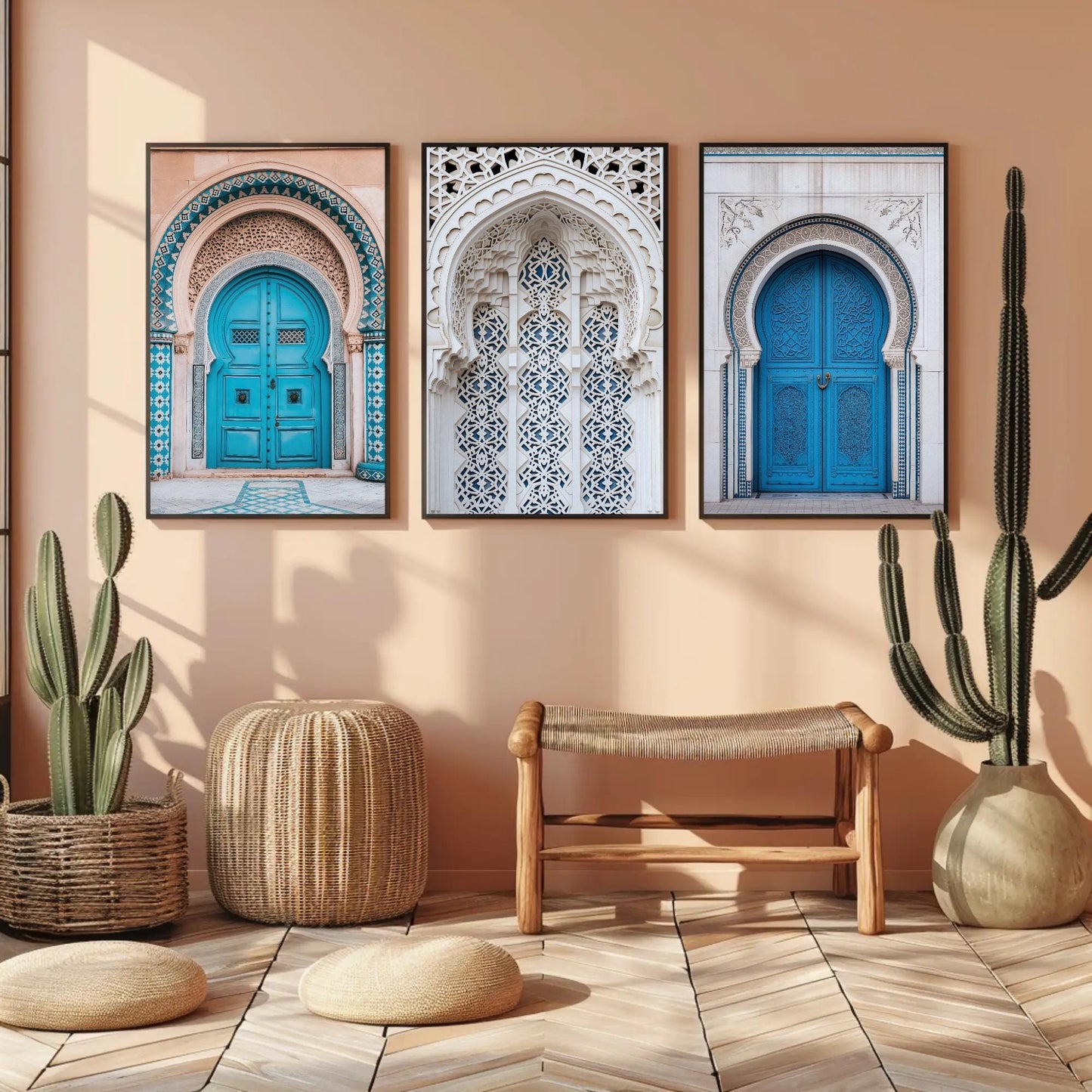 Moroccan Door canvas wall art shown in a living room