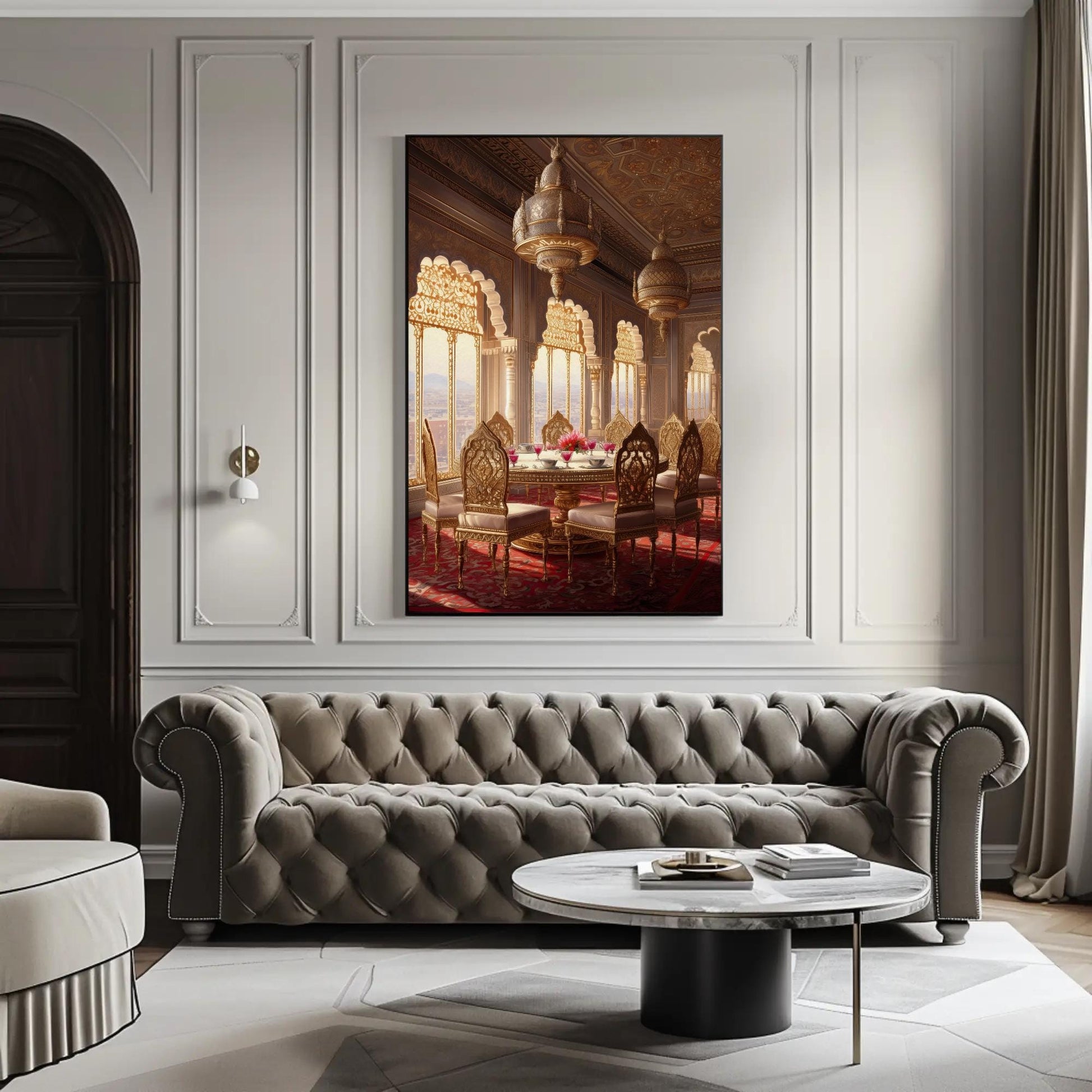 Indian Palace canvas wall art shown in a living room