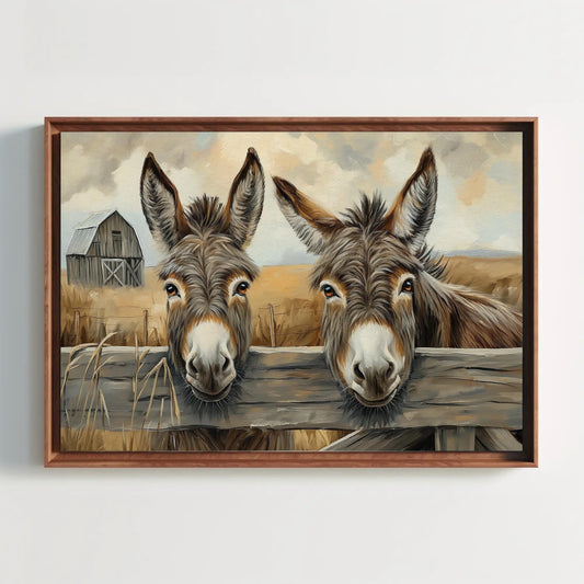 Two Donkeys Canvas Print - Rustic Farmhouse Wall Art on Extra Large Canvas