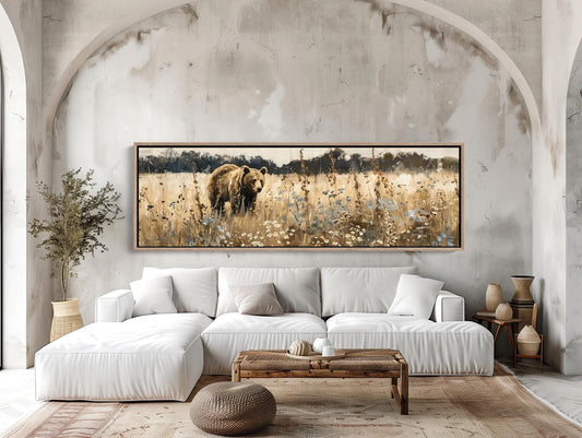 a living room with a couch and a painting on the wall