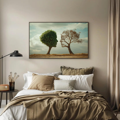 Two Faced Nature canvas wall art shown in a bedroom (view 2)