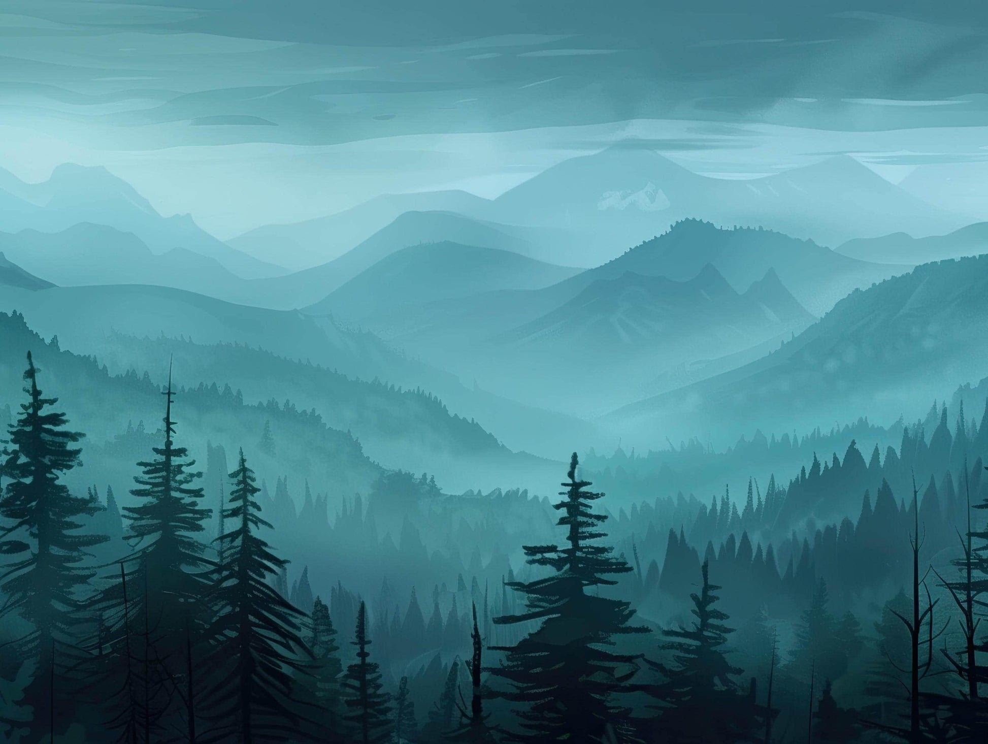 Misty Mountain Forest Art canvas wall art shown in a styled room