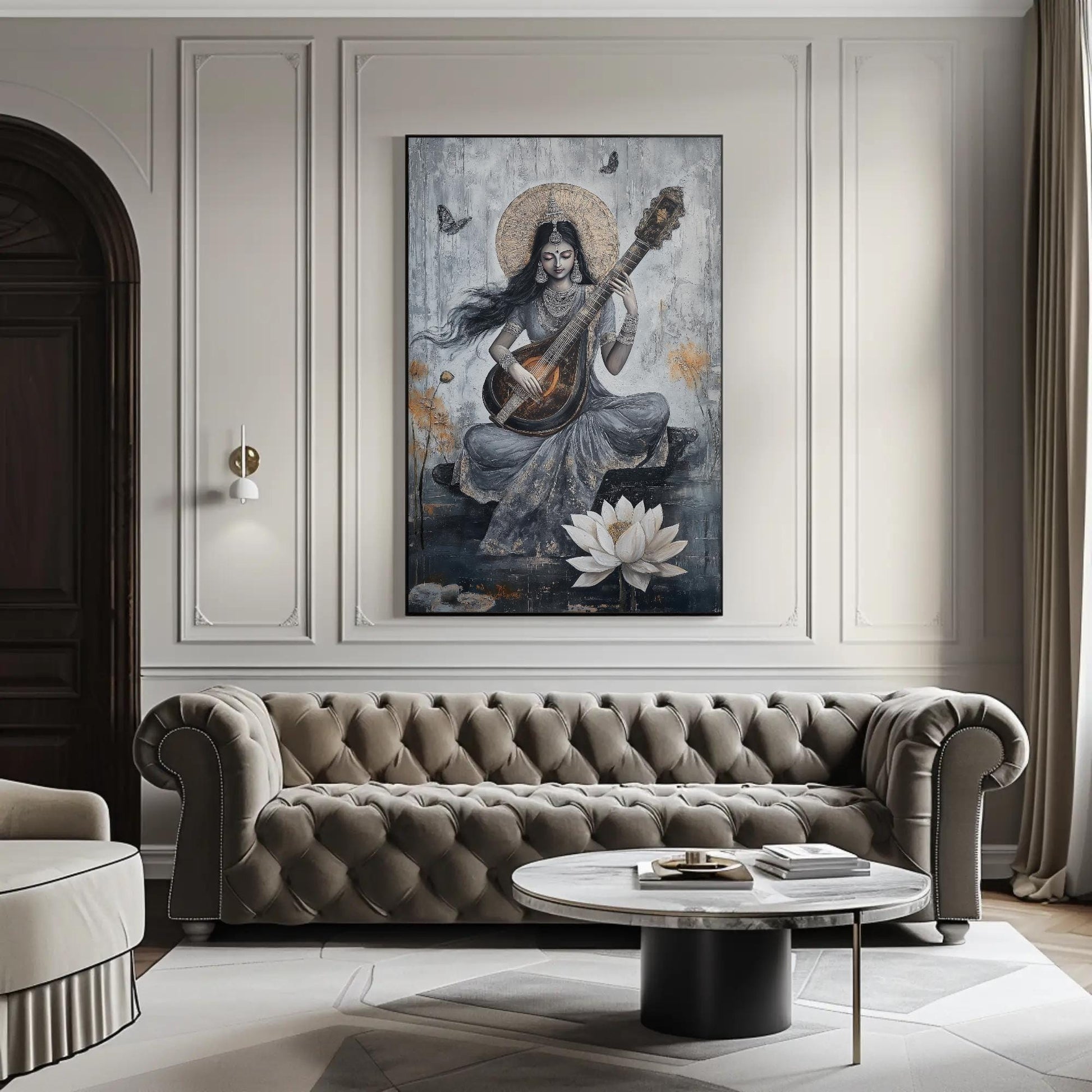 Abstract Saraswati , Modern Hindu Goddess canvas wall art, gallery-wrapped or framed (view 2)