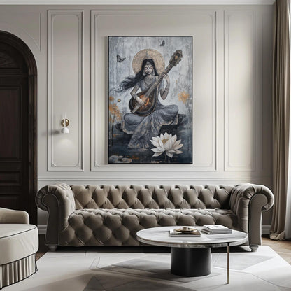 Abstract Saraswati , Modern Hindu Goddess canvas wall art, gallery-wrapped or framed (view 2)