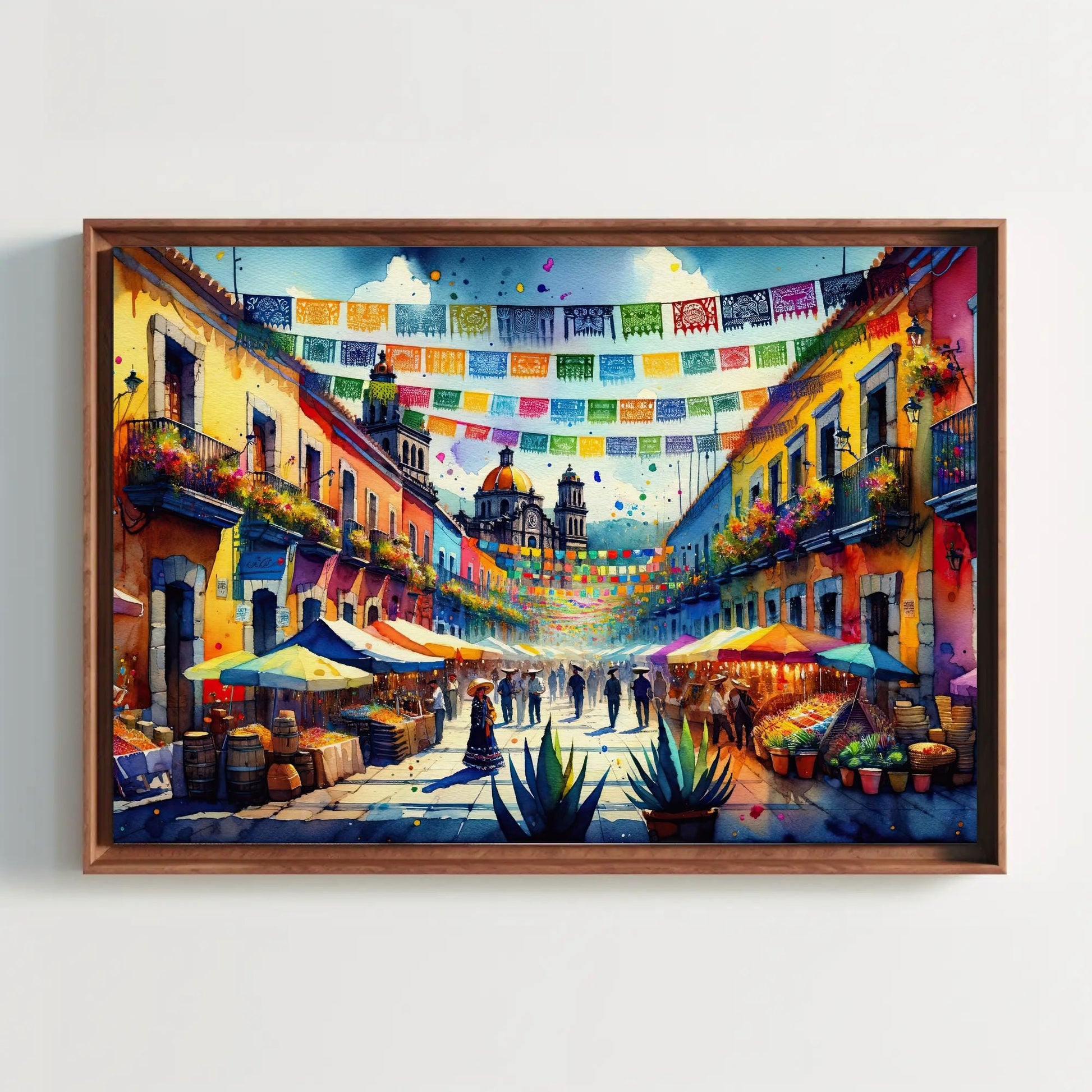 Mexican Street Scene Canvas Print, Traditional Pueblo Wall Art