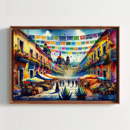 Mexican Street Scene Canvas Print, Traditional Pueblo Wall Art
