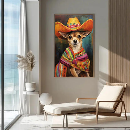 Funny Mexican Chihuahua , Dog Lover canvas wall art shown in a styled room (view 5)