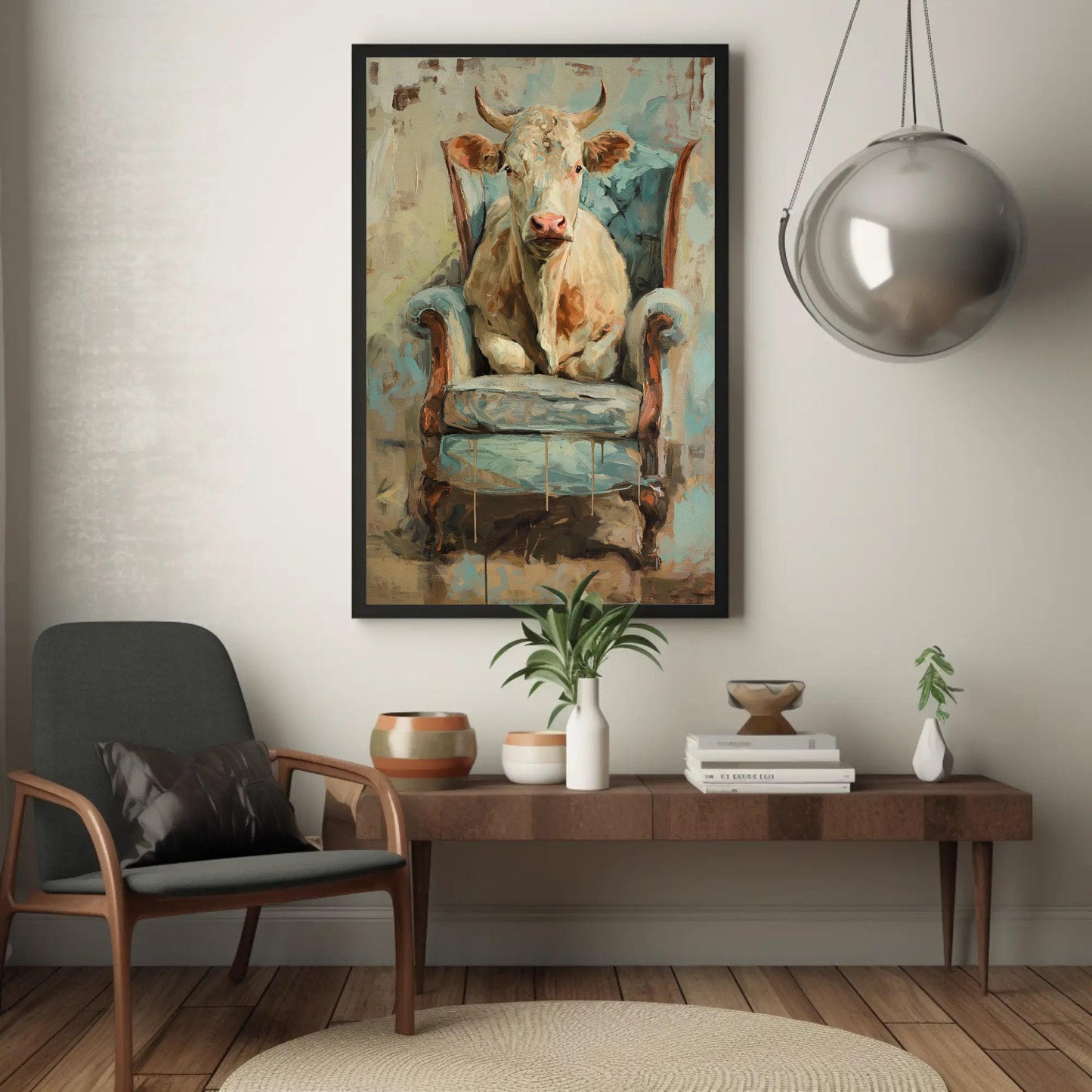 Funny Cow rustic farmhouse canvas wall art, ready to hang (view 2)