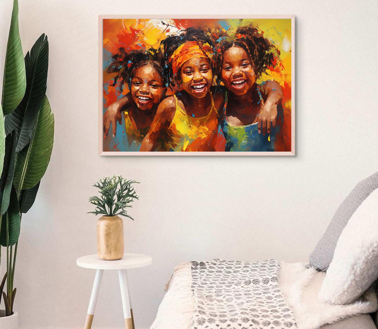 African Sisters , Black Sisterhood canvas wall art in gold tones