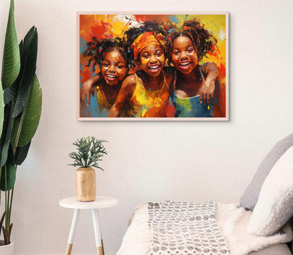 African Sisters , Black Sisterhood canvas wall art in gold tones