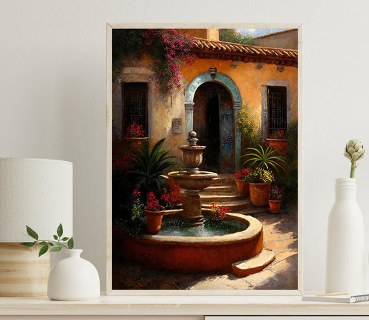 Mexican Courtyard Print - Colorful Garden Art | Latino Home Decor Canvas