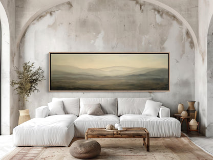 Muted Landscape Canvas Print, Extra Large Panoramic Wall Art With Floating Wood Frame