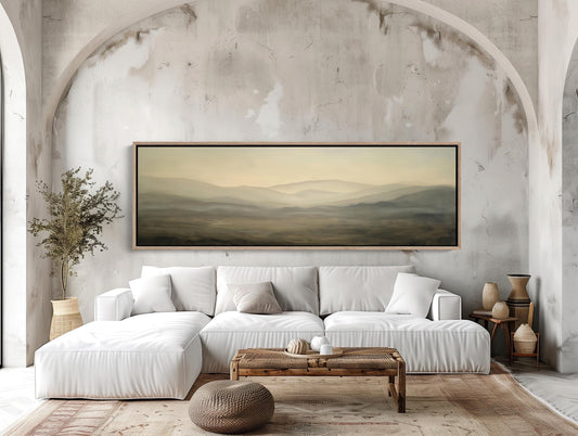 Muted Landscape Canvas Print – Extra Large Panoramic Wall Art With Floating Wood Frame
