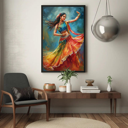 Indian Folk Dance Art canvas wall art shown in a styled room (view 6)