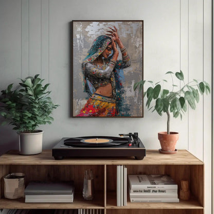 Rajasthani Woman , Vibrant Indian Ethnic canvas wall art shown in a styled room (view 5)