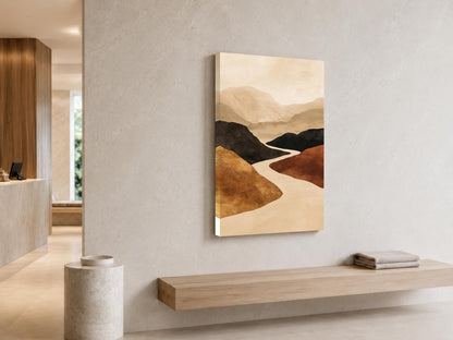 Abstract Mountain Wall Art, Winding River Canvas, Terracotta Ochre