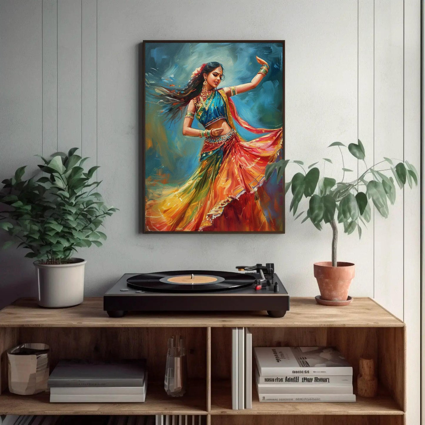 Indian Folk Dance Art canvas wall art shown in a styled room (view 2)