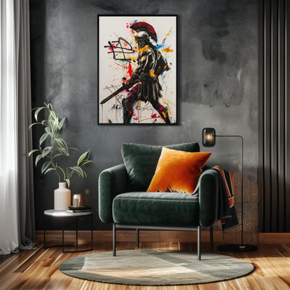 Greek Warrior canvas wall art shown in a living room (view 2)