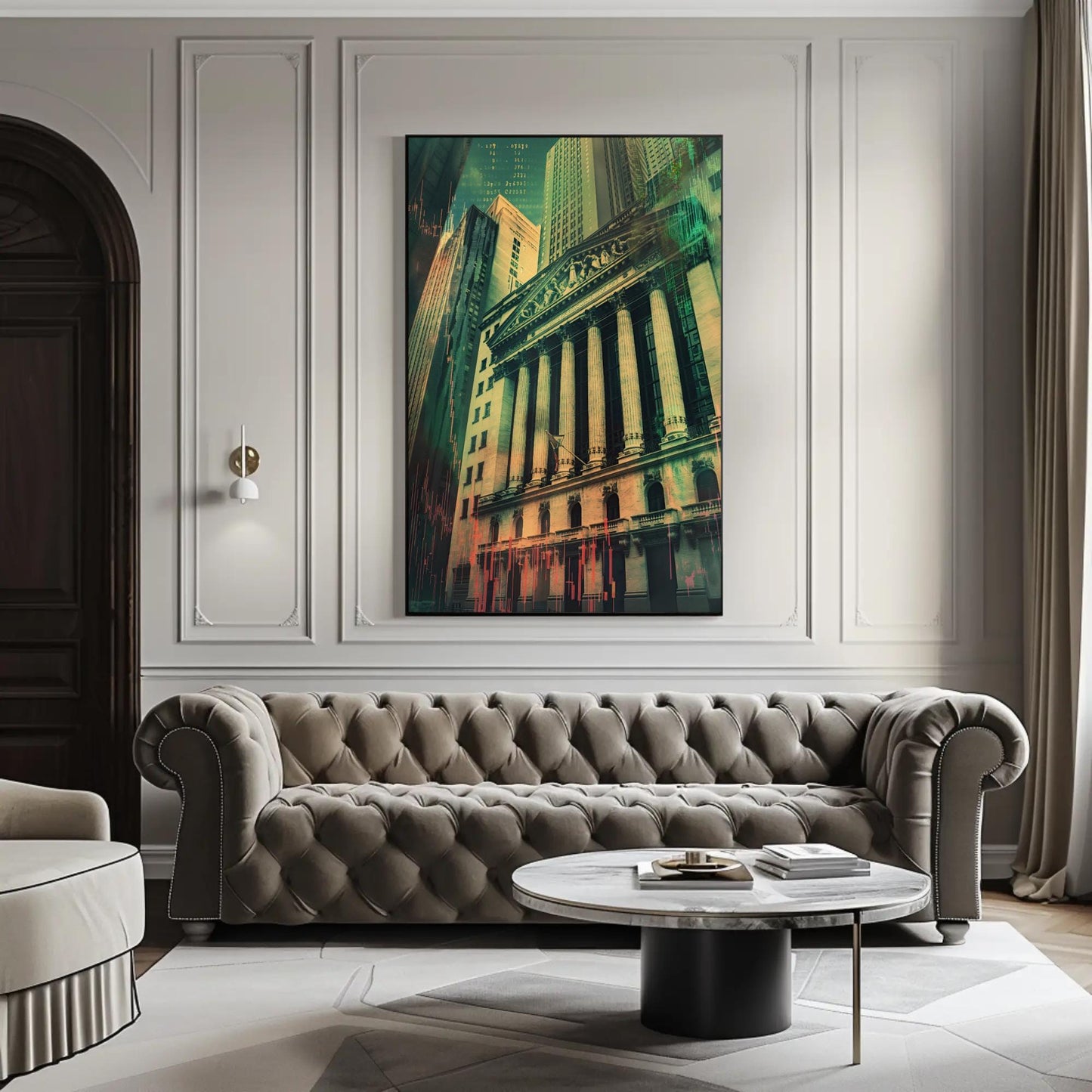 NYSE canvas wall art shown in a living room (view 2)
