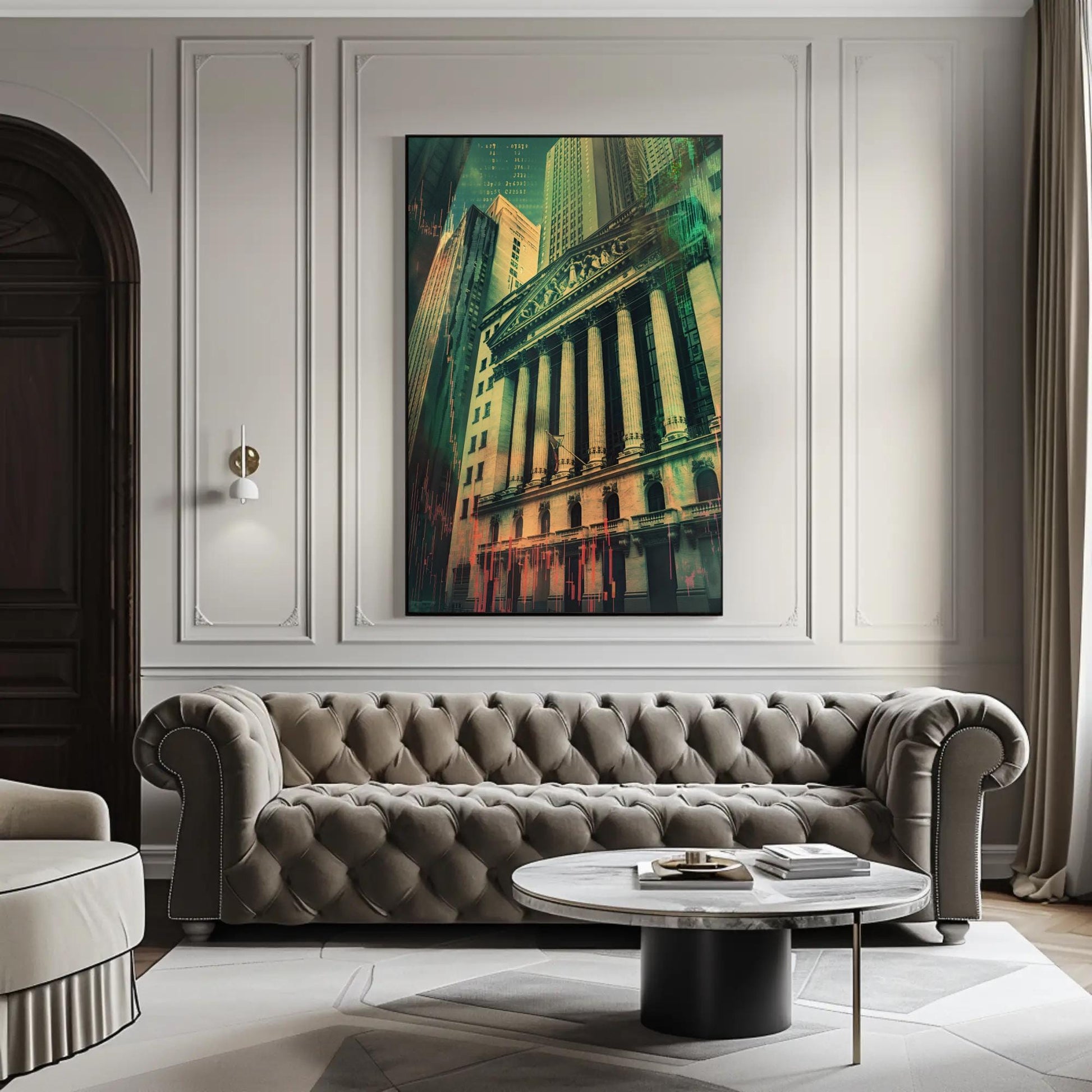 NYSE canvas wall art shown in a living room (view 2)