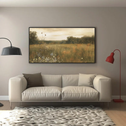 Wildflower Field Painting canvas wall art shown in a living room