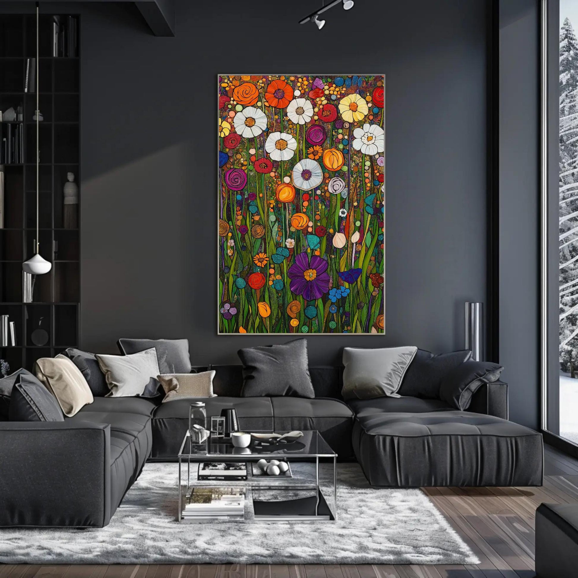 Klimt Floral canvas wall art shown in a living room (view 3)